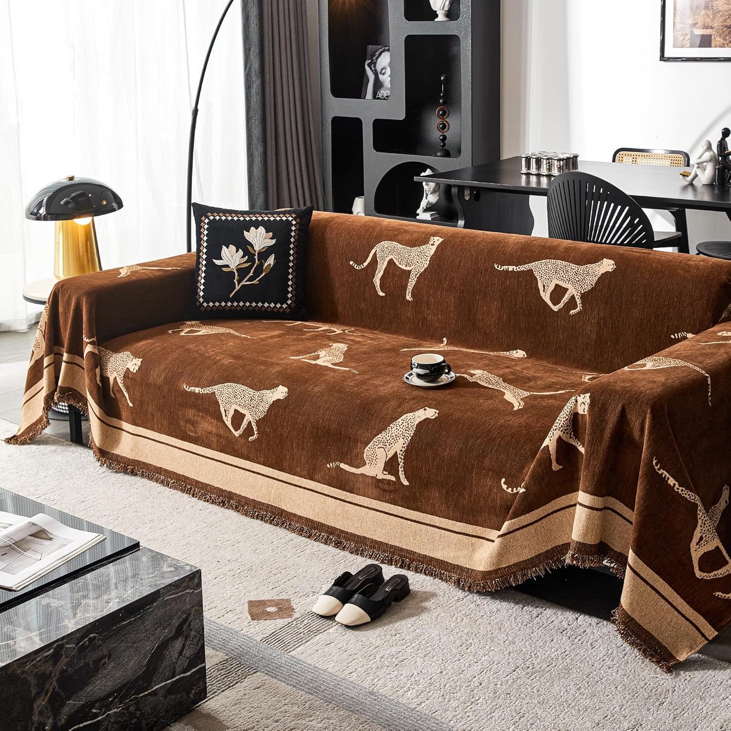 Safari Elegance Anti-Pilling Sofa/Couch Cover (Brown Savanna, 71'x90)