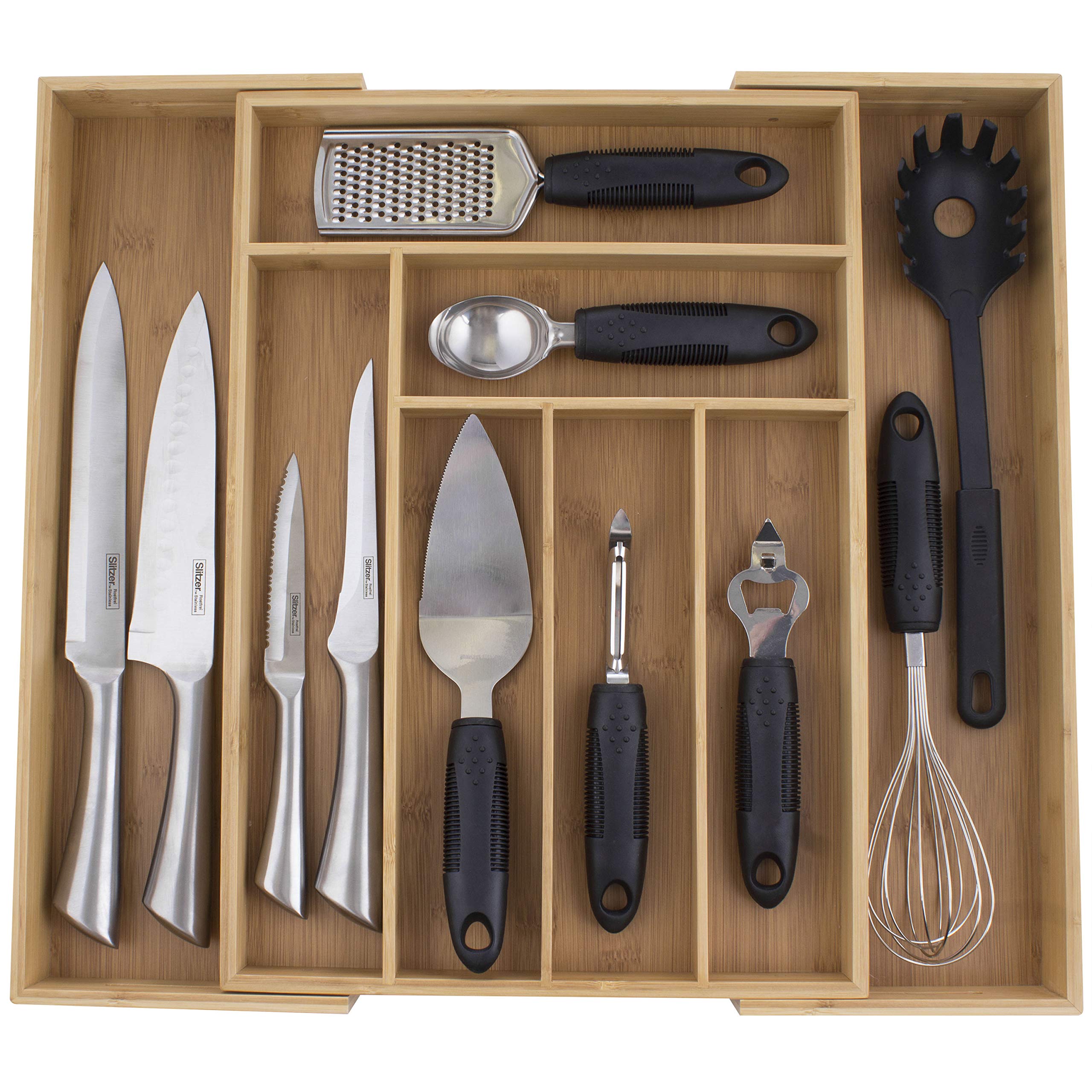 Chef's Secret Bamboo Drawer Organizer, Quickly Organizes Kitchen, Bathroom, Office or Craft Room Drawers