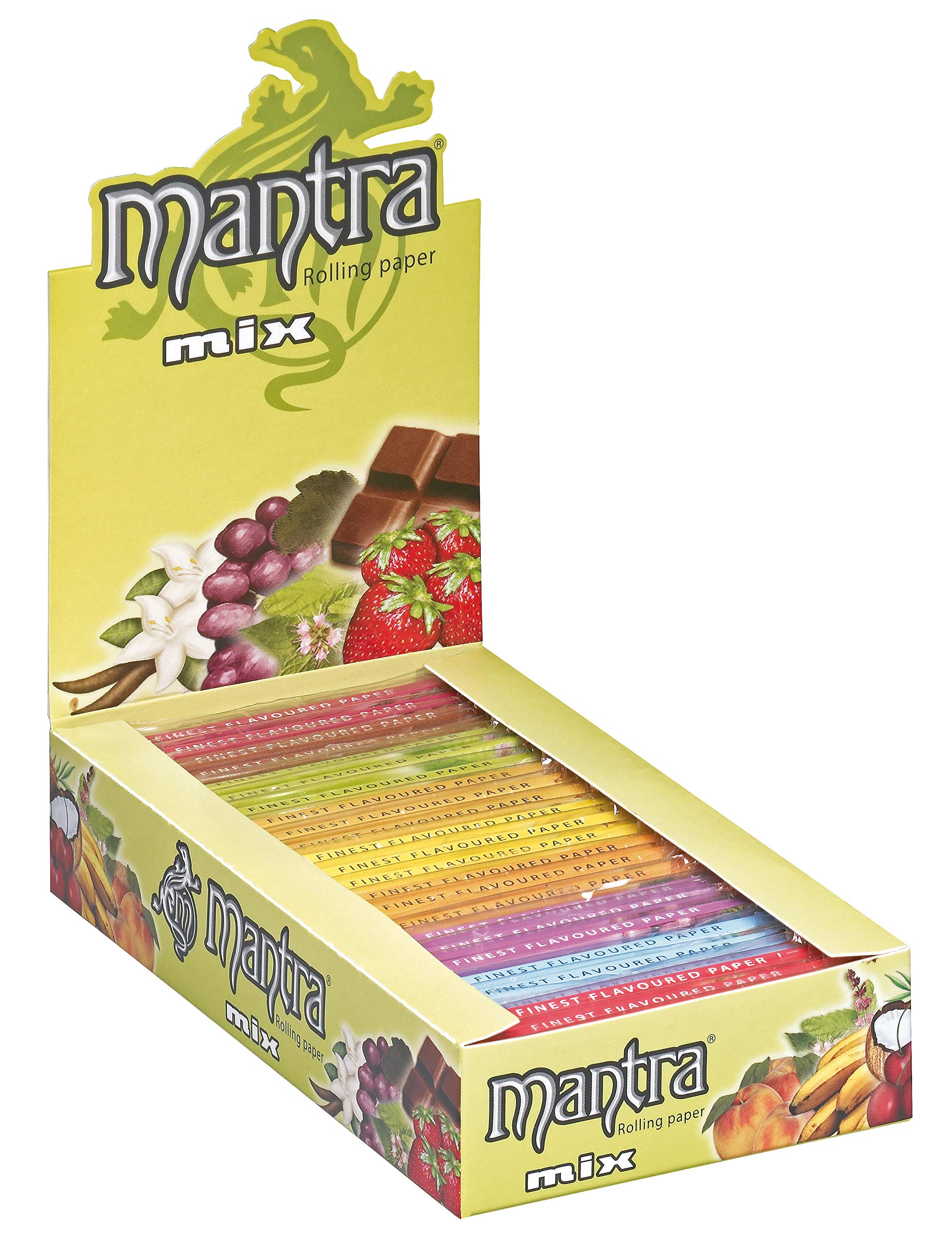 SMOKING Mantra Mix Flavoured Rolling Cigarette Paper Box .Medium Size 78mm x 44mm PER Booklet 50 Leaves (Pack of 25 BOOKLETS) Mix Flavoured Rolling Paper