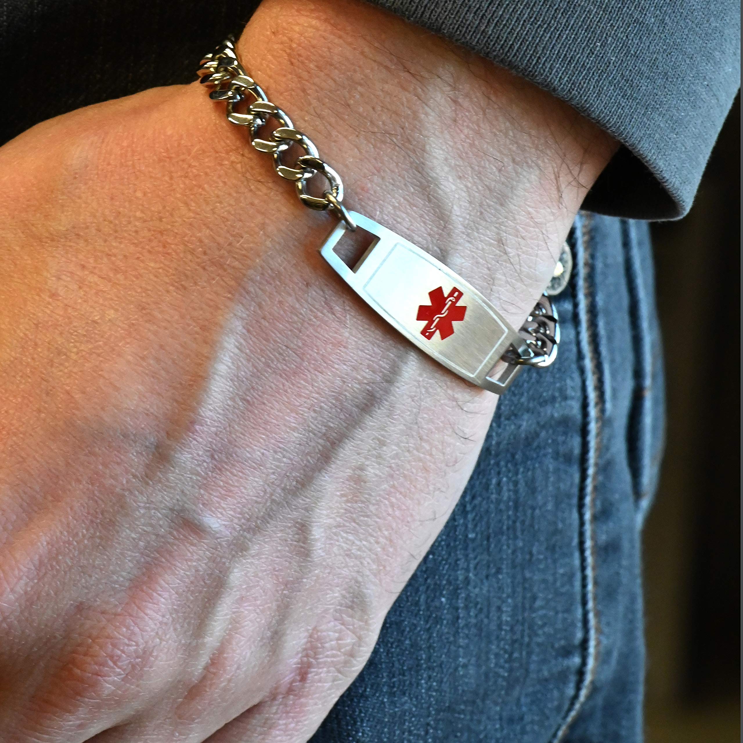 Medical Alert Bracelet for Kids Stainless Steel with Free Custom Engraving and ID Card, Curb Chain - Red | Made in USA - Wrist Size 5 Inch