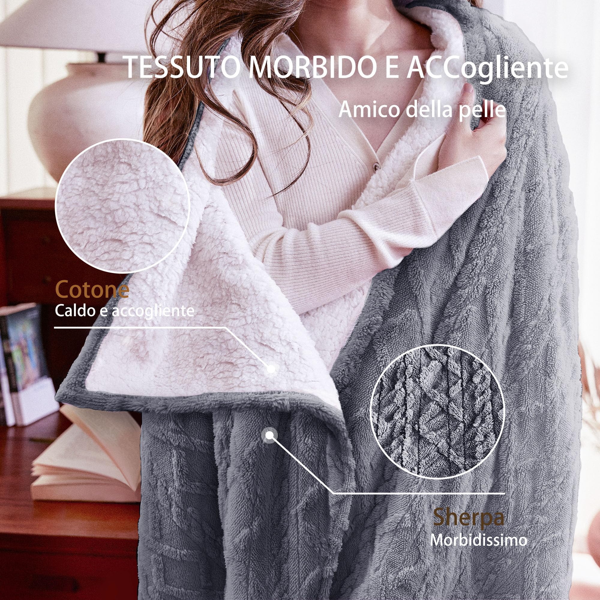 Coperta Elettrica 150x200cm, Morbida e Lavabile Comodo, Grigio | 9 Livelli di Temperatura ,10H Spegnimento Auto,Coperta Riscaldante Elettrica,Riscaldamento Rapido, Per Casa e Ufficio