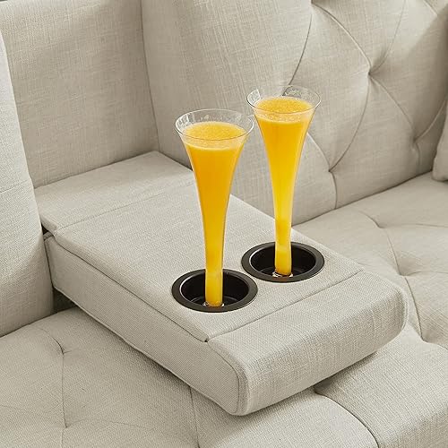 Miniatura 7 de Futón con botones 2 en 1, sofá biplaza convertible moderno, cómodo sofá plegable tapizado con reposabrazos para sofá de apartamento, lino beige de