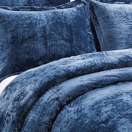 Miniatura 3 de FANGTIAN.L Juego de edredón de terciopelo aplastado ultra suave, de calentamiento rápido, juego de ropa de cama de 5 piezas (azul marino, Queen)