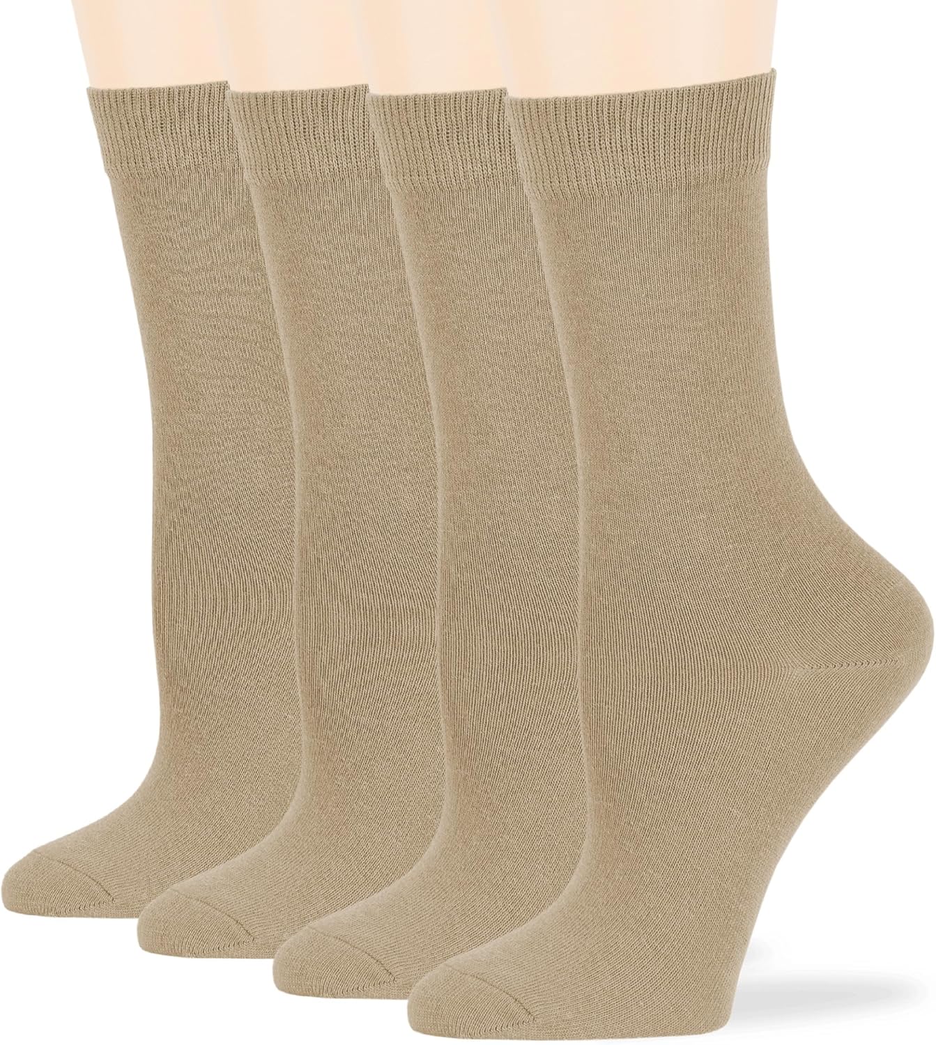 7BigStars Women's Cotton Dress Socks - 4 Pack L/M - Solid Assorted Crew Calf Black Brown Blue Grey Beige Olive Green
