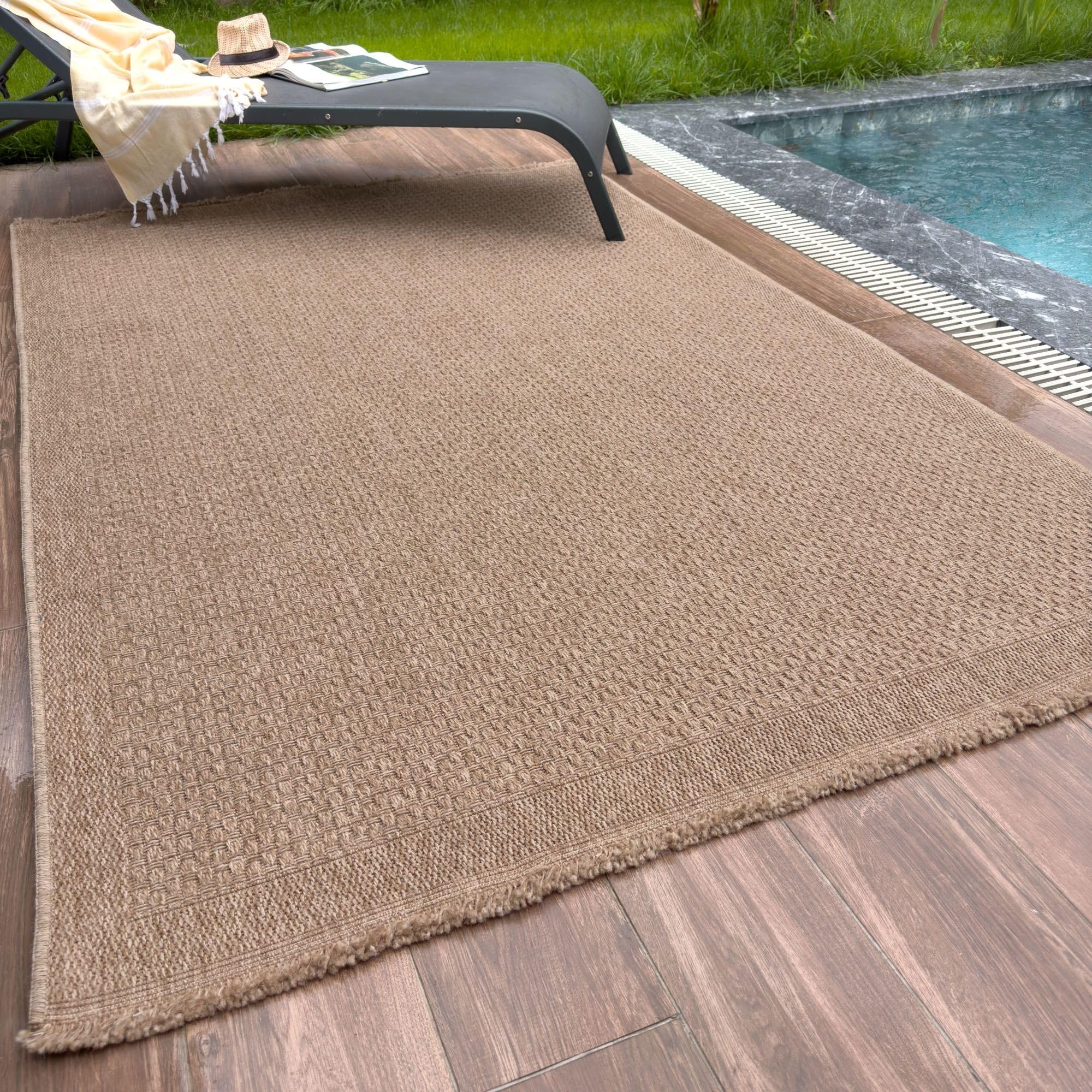 The Rugs Unisex Natural Jute Looking Plain Design Outdoor Rugs In Beige Nature 5000N In 240Cm X 340Cm