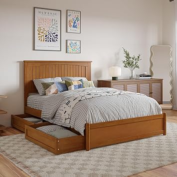 AFI, Malta Full Platform Bed with Panel Footboard and Storage Drawers, Light Toffee