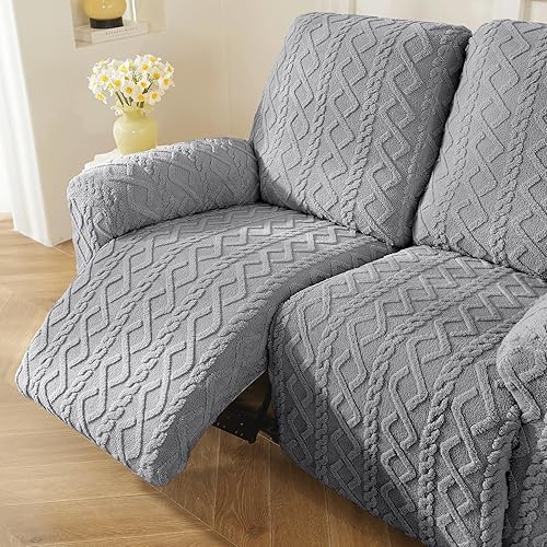 Miniatura 7 de vctops 8 fundas de sofá reclinable de felpa jacquard geométrica, suave, mullida, esponjosa, funda antideslizante para sofá de 3 asientos, protector