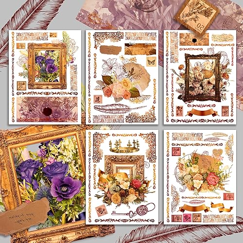 Miniatura 4 de Decoupage - Paquete de papel 15 hojas de 8 x 11 pulgadas ramo de flores y marcos antiguos HANATABA Vintage Art Deco con estilo Ephemera para