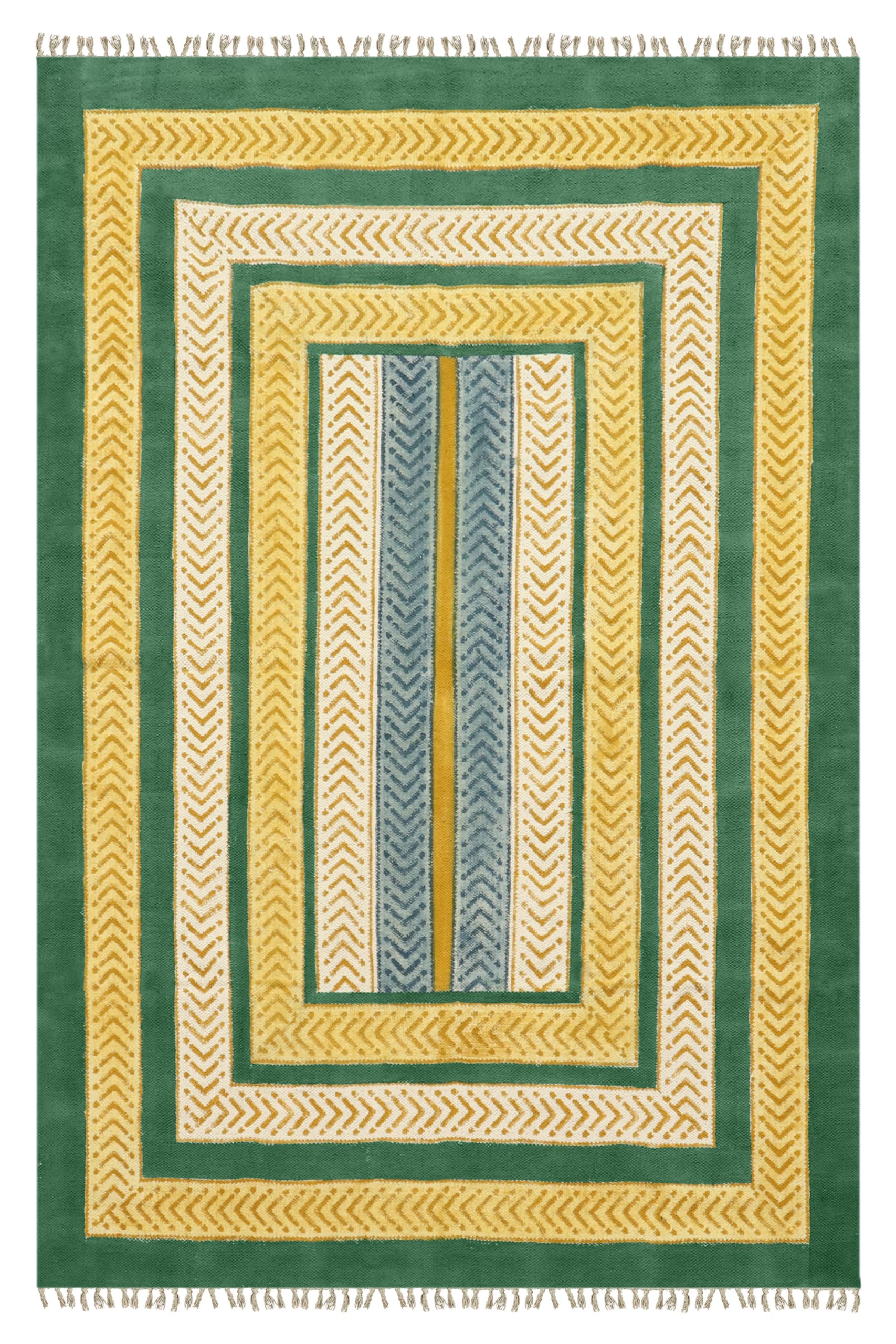 Kelim-Teppich, Baumwolle, Dhurrie-Teppich, für drinnen und draußen, Flachgewebe, stark frequentiert, für Schlafzimmer, Esszimmer, Wohnzimmer, 25,4 x 35,6 cm, Gelb und Grün