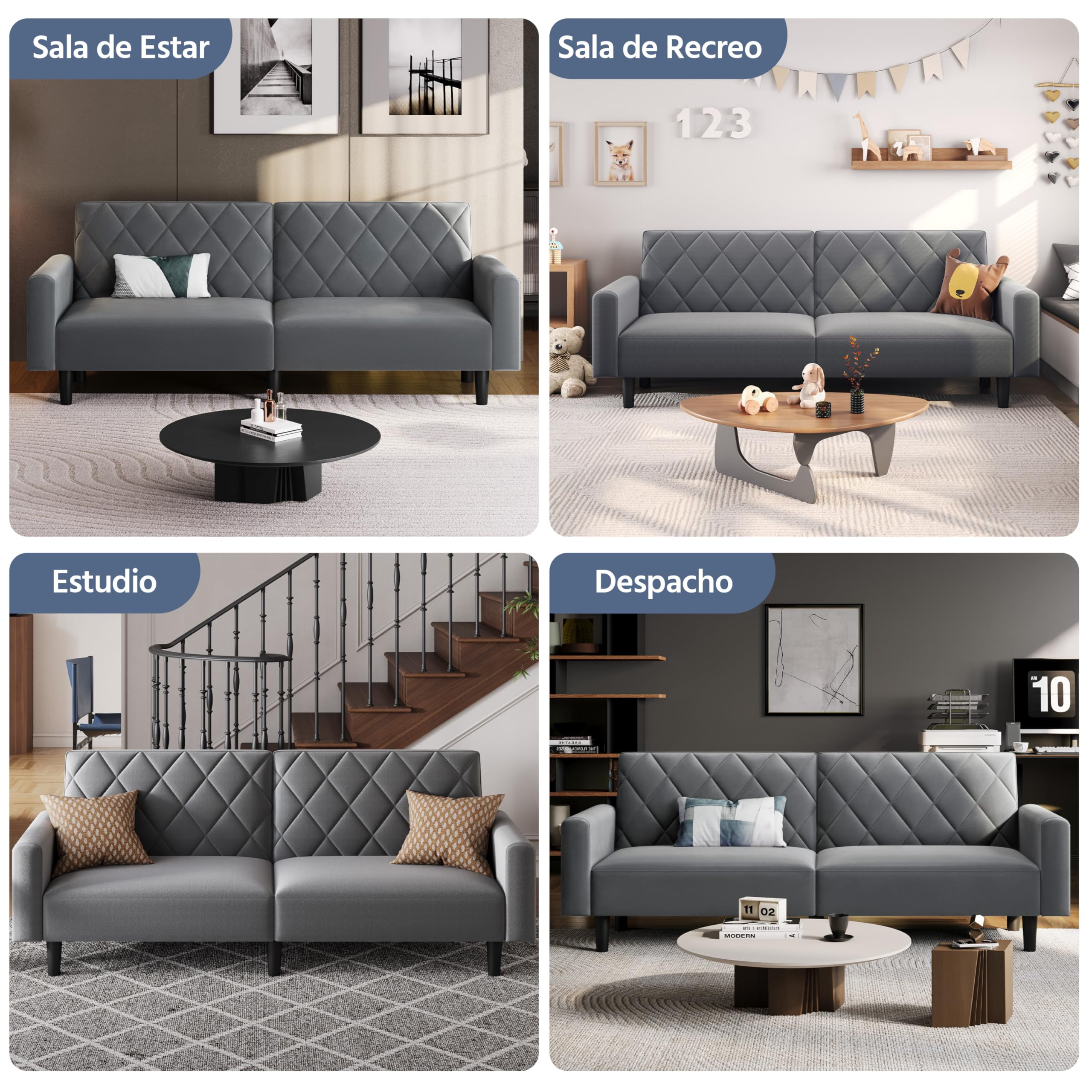 Yaheetech Sofá Cama de 2 Plazas Moderno 159x75,5x73 cm Sofá Plegable Tapizado con 2 Respaldos Separados Ajustables en 3 Niveles Sofá Convertible de Tela para Salón y Sala de Estar Gris Oscuro