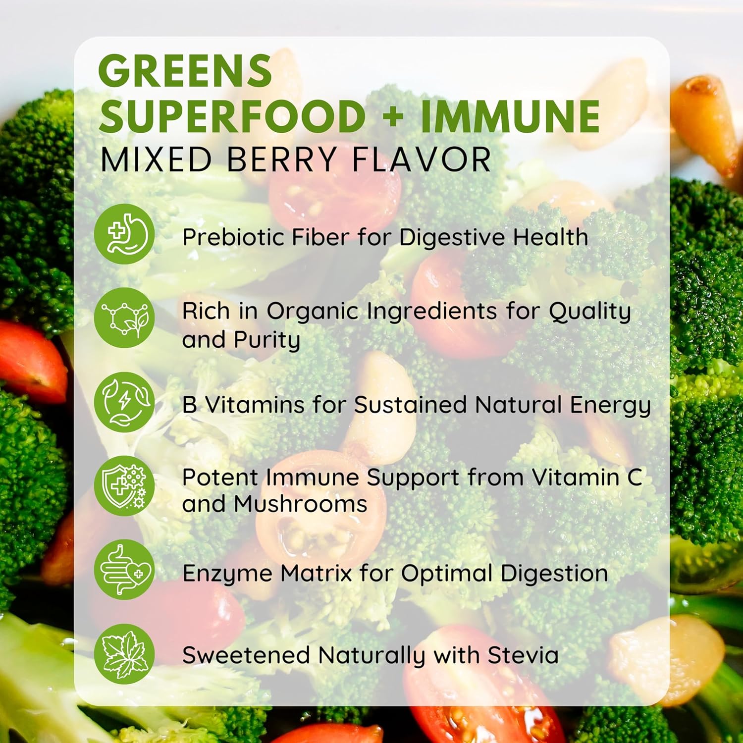 Greens Powder Immune Support, Superfood Blend with 20 Organic Greens & Superfruits, Boost Energy Level, Digestive Enzymes & Prebiotic Blend, Natural Mixed Berry Flavor (9.5 Oz) - Image 3