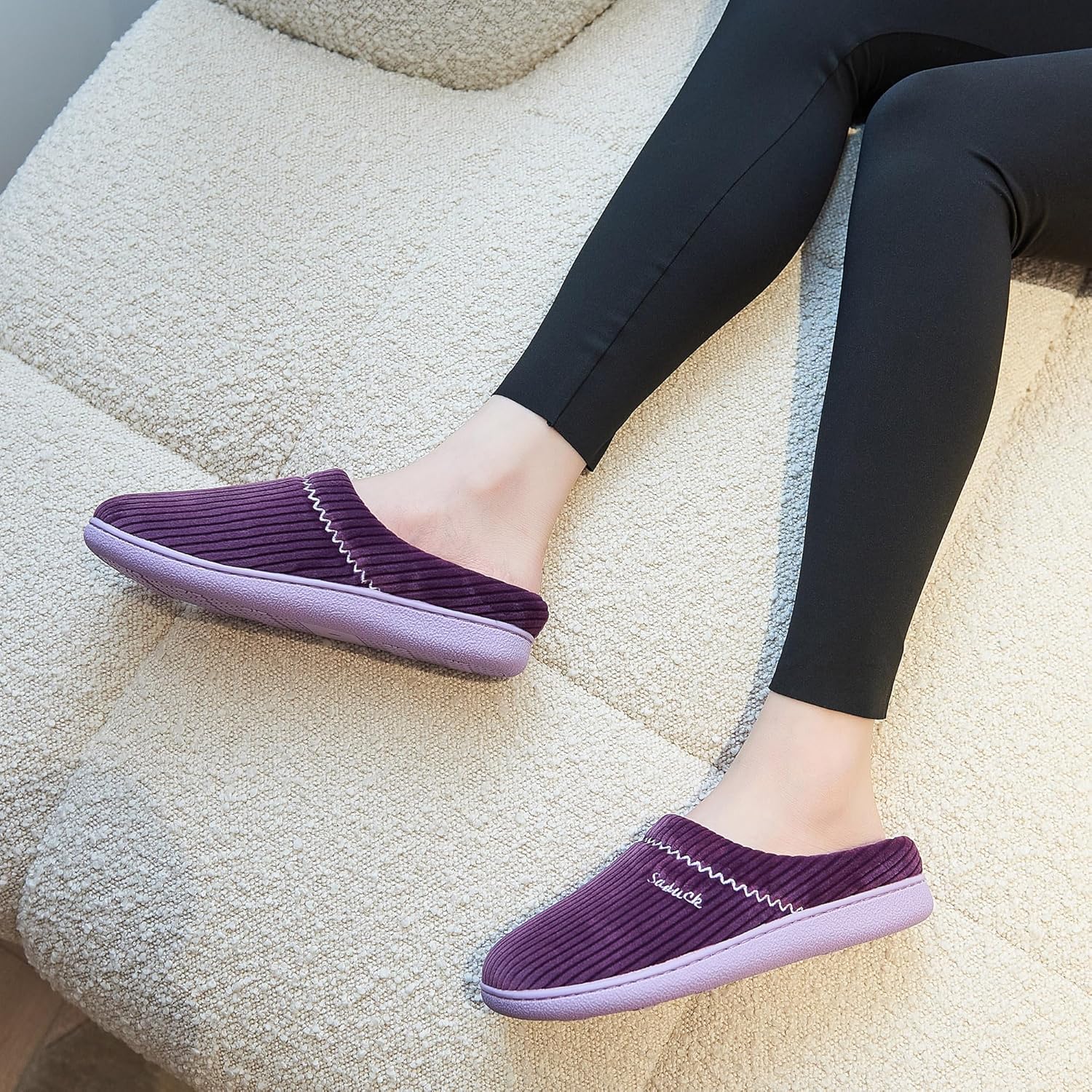 House Slippers for Women with Arch Support | Memory Foam Non-Slip, Two Tone Embroidered Soft Home Slippers, All Season Comfort - Image 2