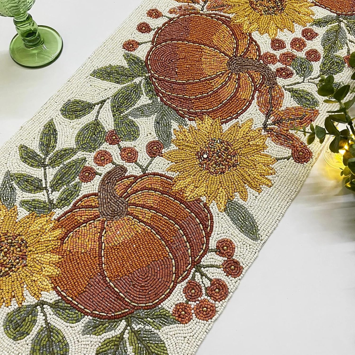 Amazon.com: Handmade Bead Table Runner, Pumpkin and Sunflower Fall and ...