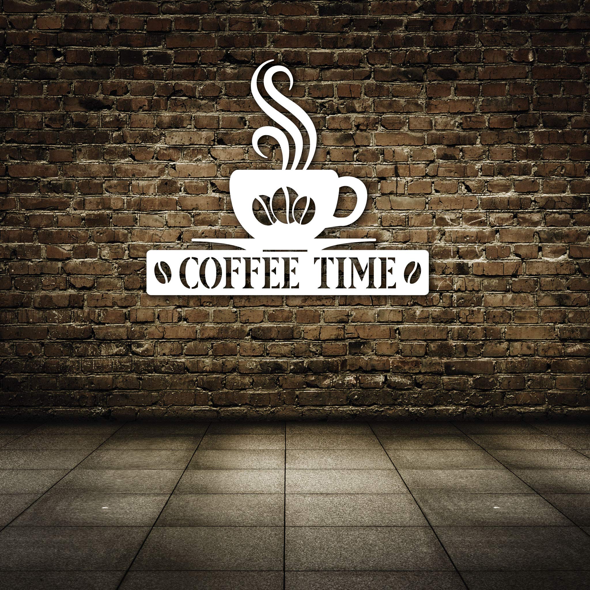 Steelmonks Coffee Time – Una splendida targa in metallo decorativa da parete per tutte le persone di calma (105 cm, grigio chiaro (RAL 9006)