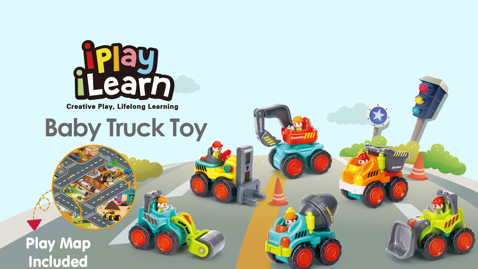 Toddler Construction Toys IPlay Toddler Construction Toy Trucks Set - 6 ...