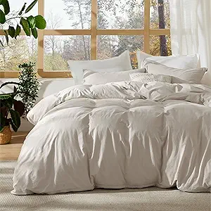 Bedsure 100% Stone Washed Cotton Duvet Cover King - Light Greige Minimalist Cotton Duvet Cover Linen Like for All Seasons - GentleSoft™ Plain Simple Bedding (Light Greige, King, 104"x90")