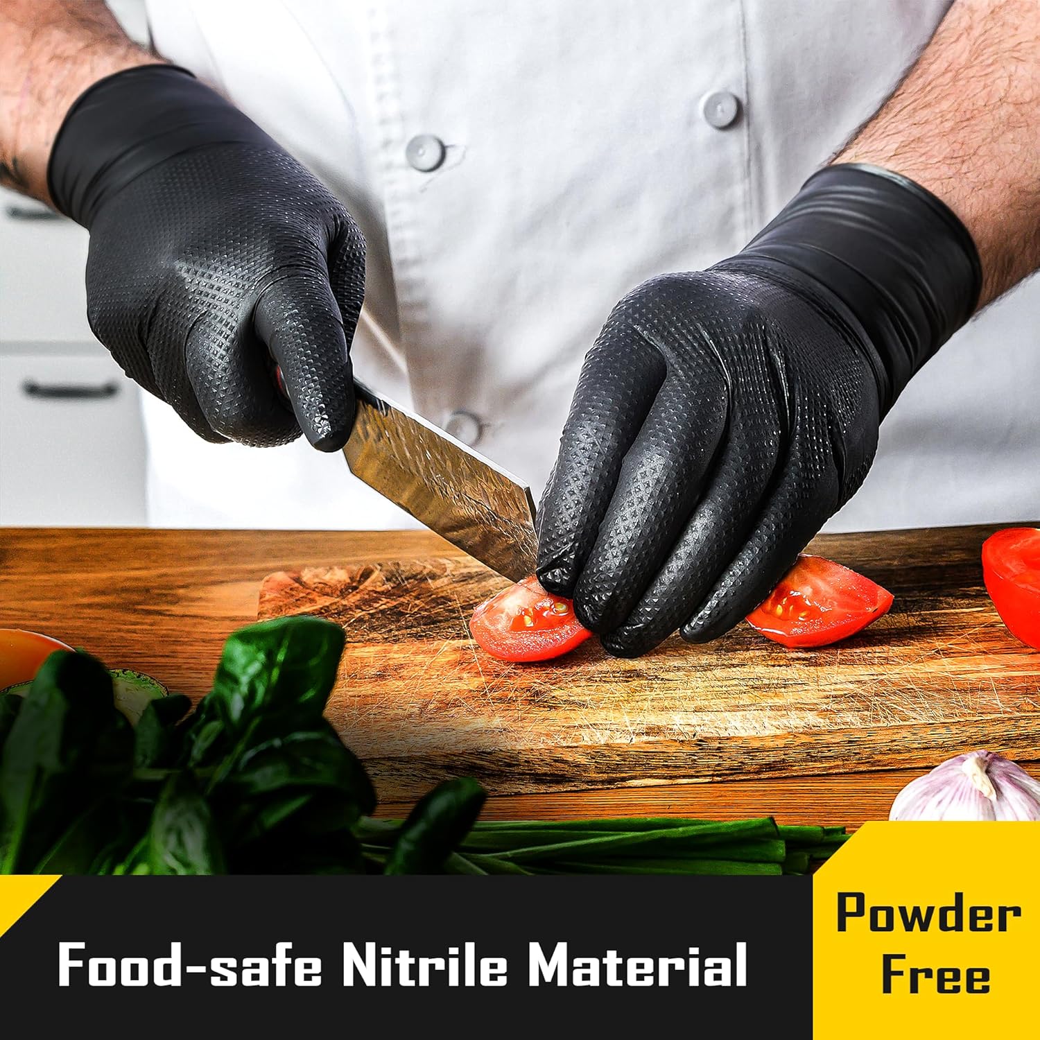 COOLJOB 8 Mil Disposable Nitrile Gloves, Diamond Textured Grip for Cleaning, Dying, Cooking, Waterproof, 100 Count, M-XL