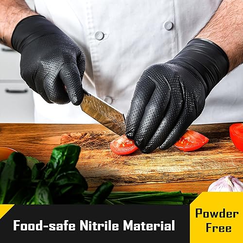 Miniatura 5 de COOLJOB Guantes desechables de nitrilo de 8 mil, agarre texturizado de diamante para limpiar, teñir, cocinar, impermeables, 100 unidades, M-XL
