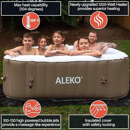 Miniatura 2 de ALEKO Spa inflable para bañera de hidromasaje  Burbuja de chorro personal de alta potencia  250 galones  marrón y blanco  HTISQ6BRWH