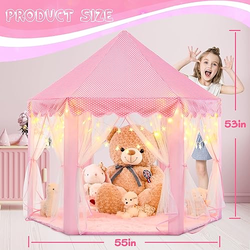 Miniatura 6 de Tienda de campaña de princesa con luces y alfombra, tienda de campaña para niñas, tienda de campaña para interiores y alfombras, tienda de campaña