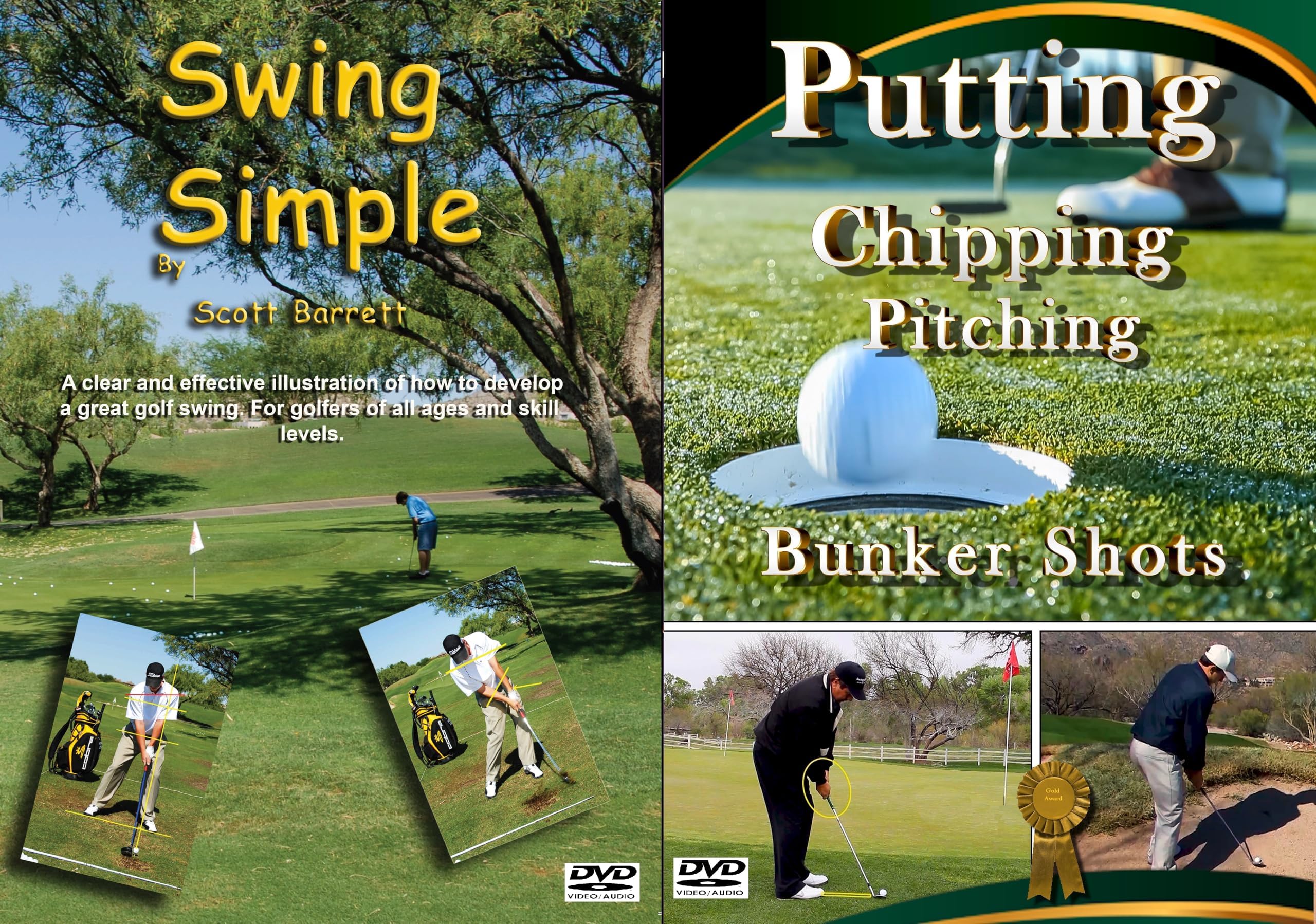 Swing Simple and Putting Chipping Short Game Golf Instruction Dvd's By Scott Barrett Full Swing and Short Game