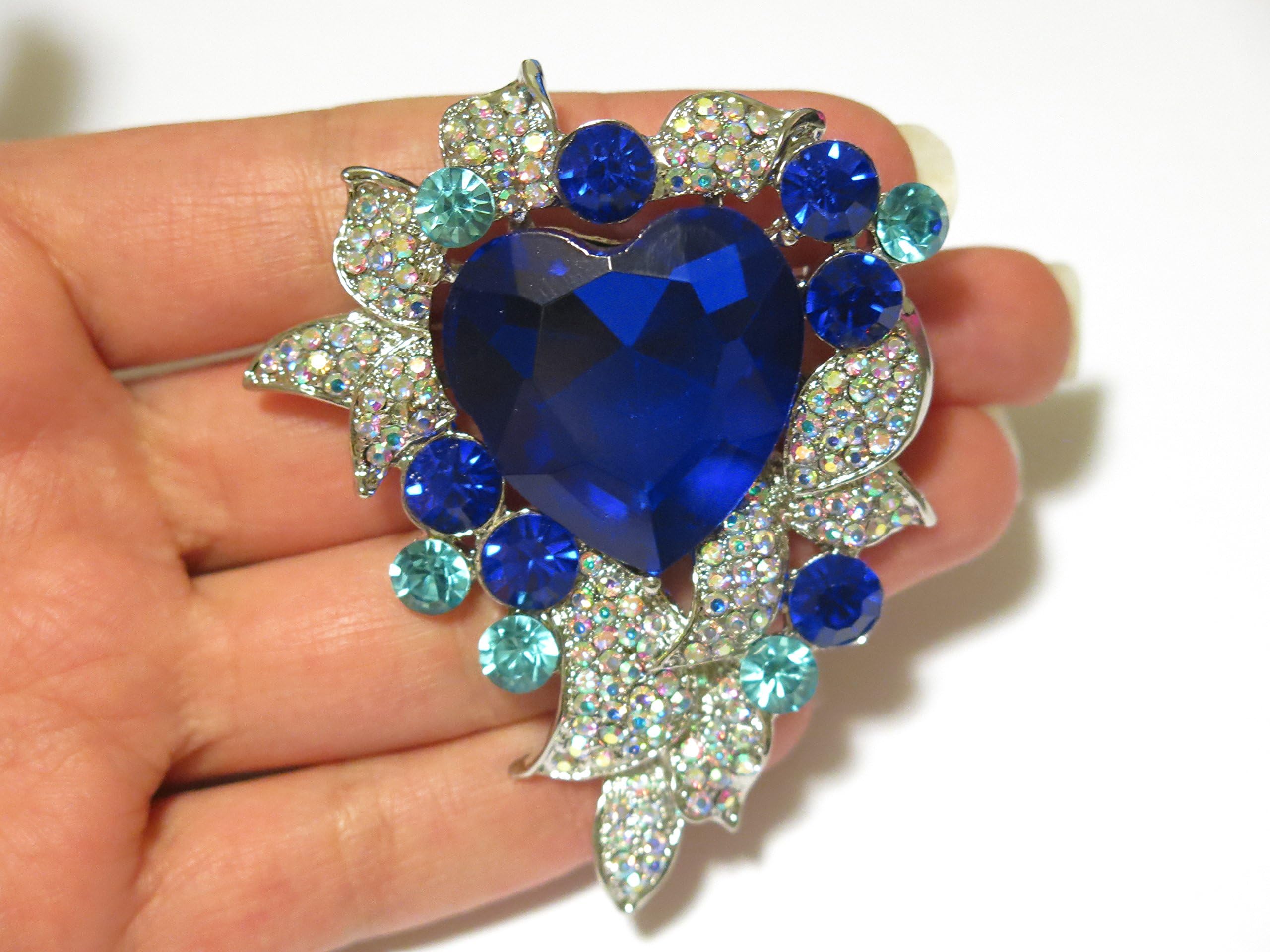 Brooch Queen Gorgeous Wedding Gift Day Heart of Ocean Brooch Blue Glass and Rhinestone Crystal Diamante Large Pins Jewelry