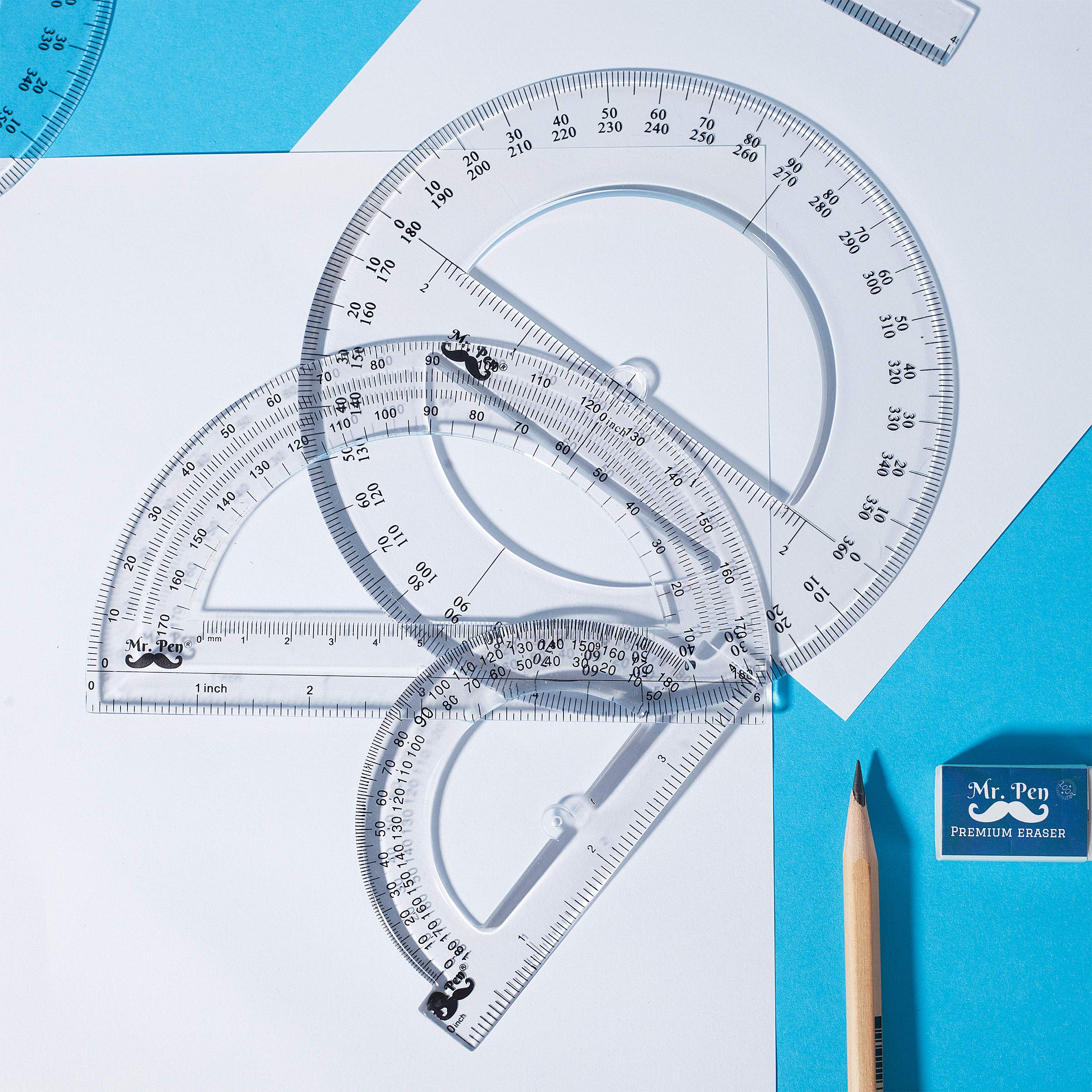 Mr. Pen Protractor, 9 Pc Protractor Set, Protractor Ruler, Drafting