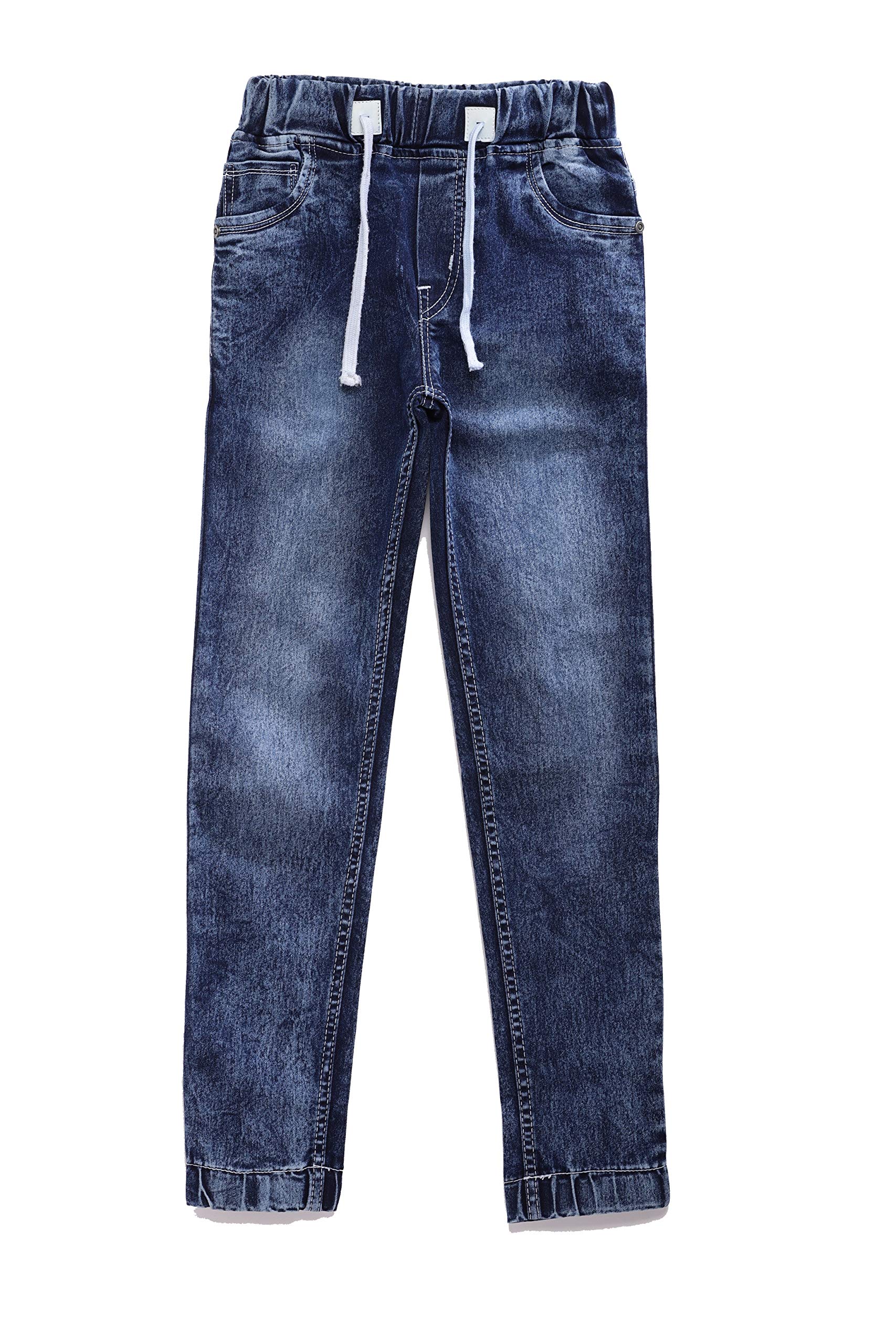 Boys Jeans Slim Fit Denim Joggers with Drawstrings and Round Elastic