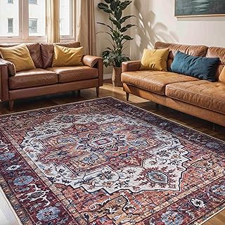 Mazovia Teppich Orientalisch Vintage - Waschbar rutschfest - Weich Traditioneller Teppich für Wohnzimmer Orientteppich - Fußbodenheizung geeignet - Rot Braun 140 x 200 cm