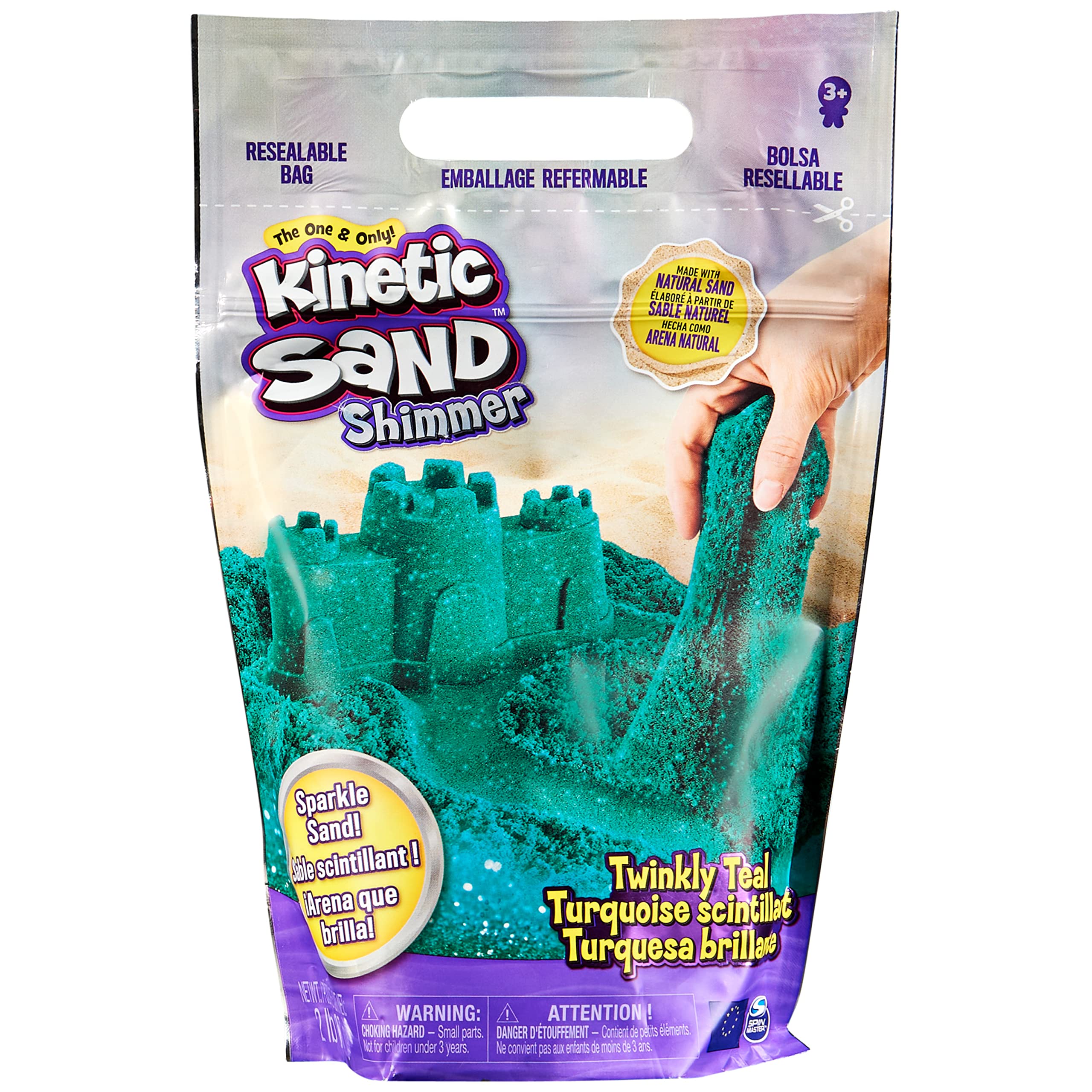 Kinetic Sand Meerjungfrauen Koffer - mit 1 kg original kinetischem Sand aus Schweden in 3 Farben & Schimmersand Petrol, 907 g - blaugrüner Glitzersand für Indoor-Sandspiel aus Schweden, ab 3 Jahren