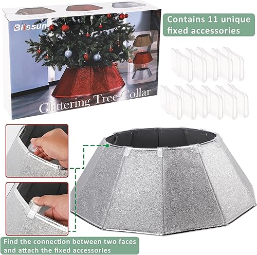 Miniatura 74 de Blissun Collar de árbol de Navidad, falda de árbol de Navidad con lentejuelas, anillo plegable para árbol de Navidad, cubierta de base