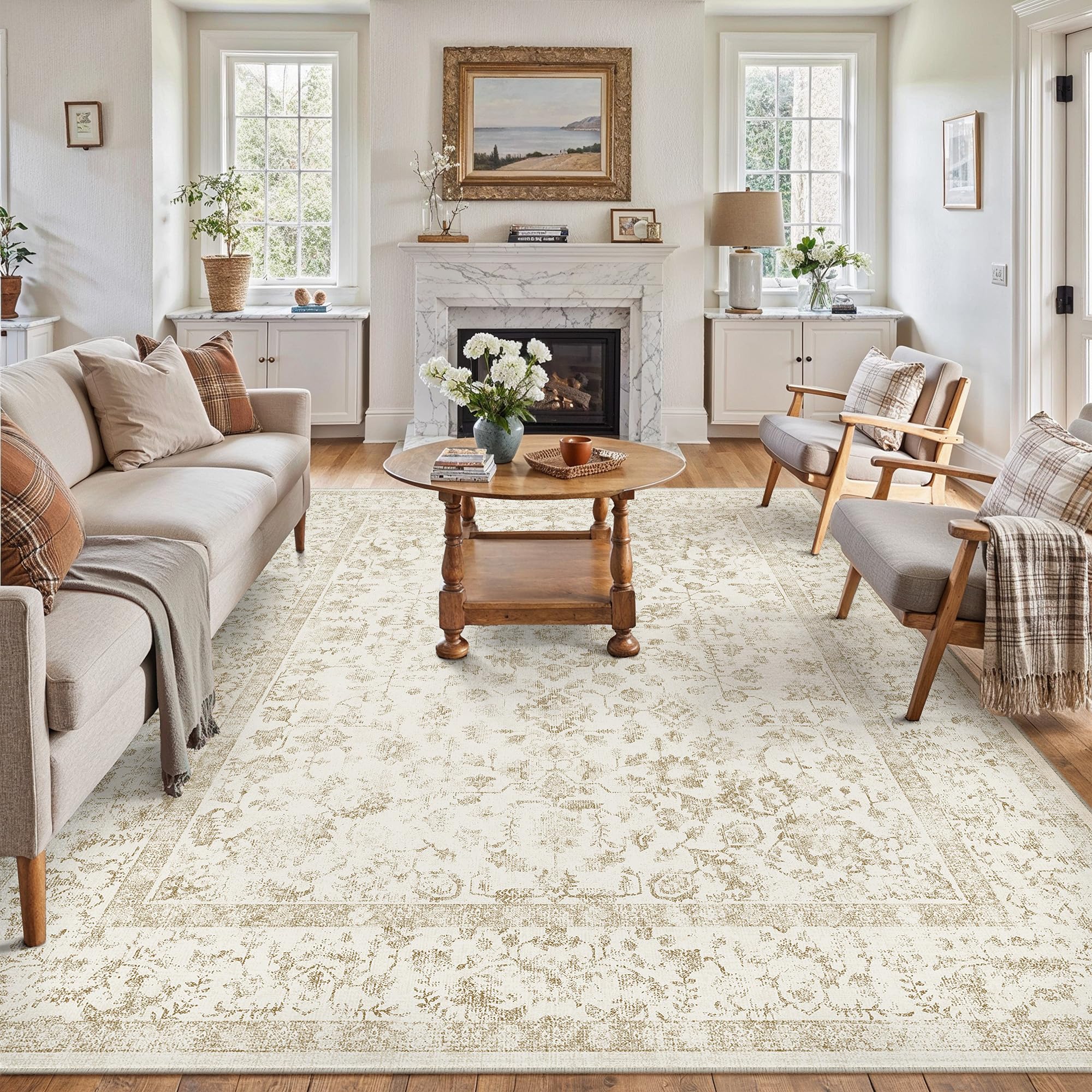 XSIVOD Pluizig hoogpolig tapijt, beige, wasbaar tapijt, 160 x 230 cm