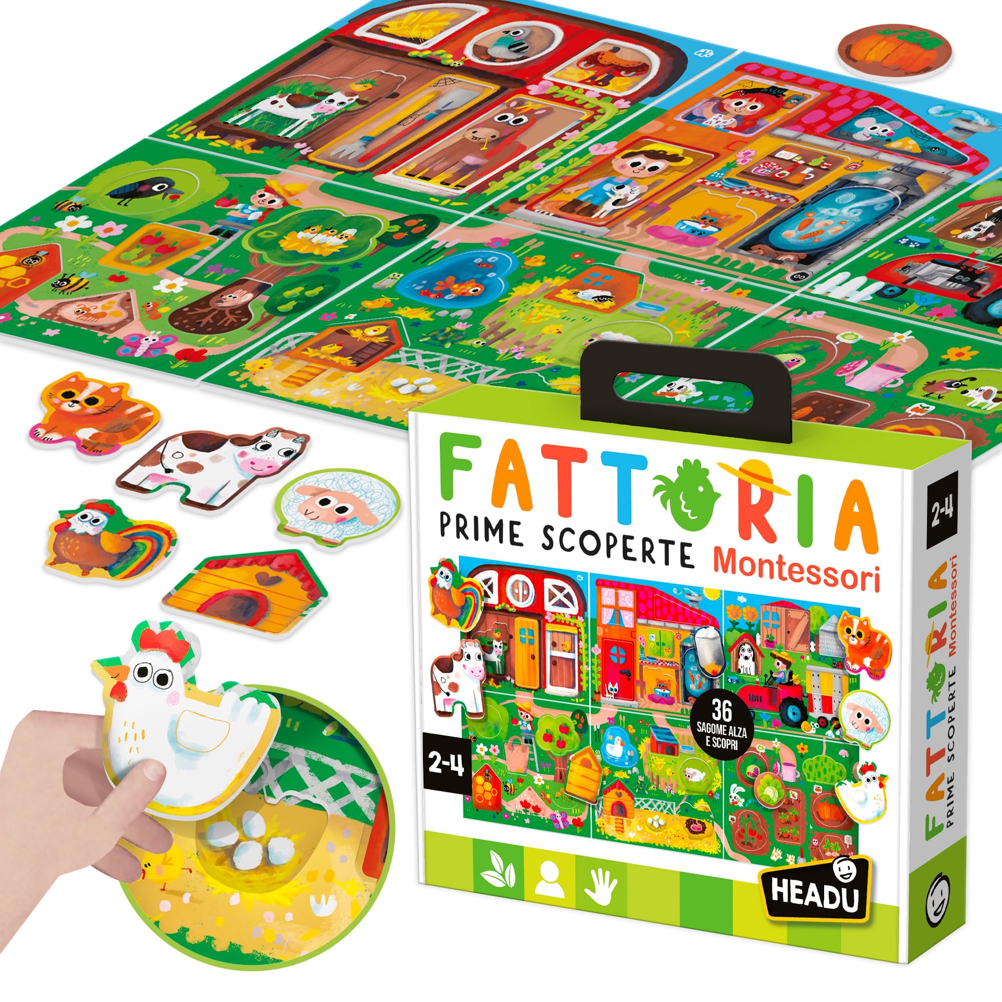 Headu Fattoria Prime Scoperte Montessori La prima fattoria didattica alza, scopri e impara! IT54983 Gioco Educativo Per Bambini 2-4 Anni Made In Italy