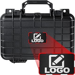 Eylar Protective Gear and Camera Hard Case with Custom Logo Plate Waterproof Dry Box with Foam 11.6 Inch 8.3 Inch 3.8 Inch (Black)
