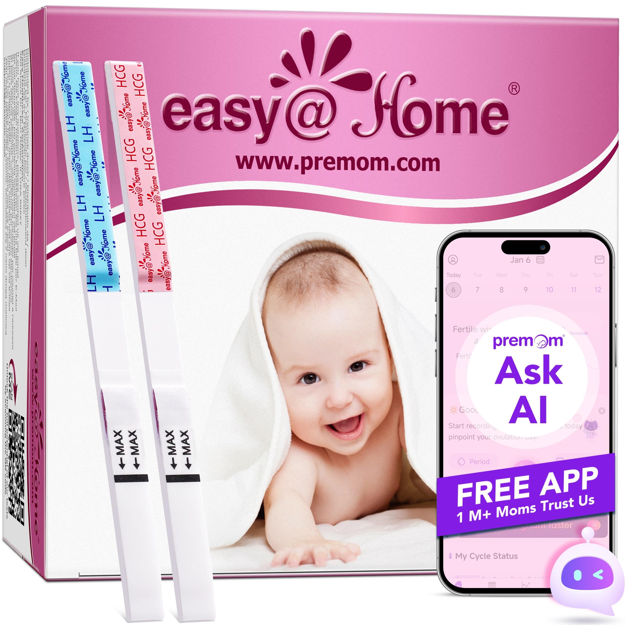 Easy@Home 50 Ovulationstest + 20 Schwangerschaftstest Frühtest - Empfidlich Kinderwunsch Fruchtbarkeitstests für Eisprung und Schwangerschaftstests