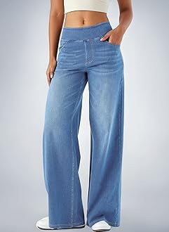 LaiEr Large Denim Wide Leg Pants for Women, High Waisted and Slimming with Multiple Pockets, Straight Tube, Loose fit, Cat Whisker, Marbling wash Craft, High Elasticity Casual Jeans