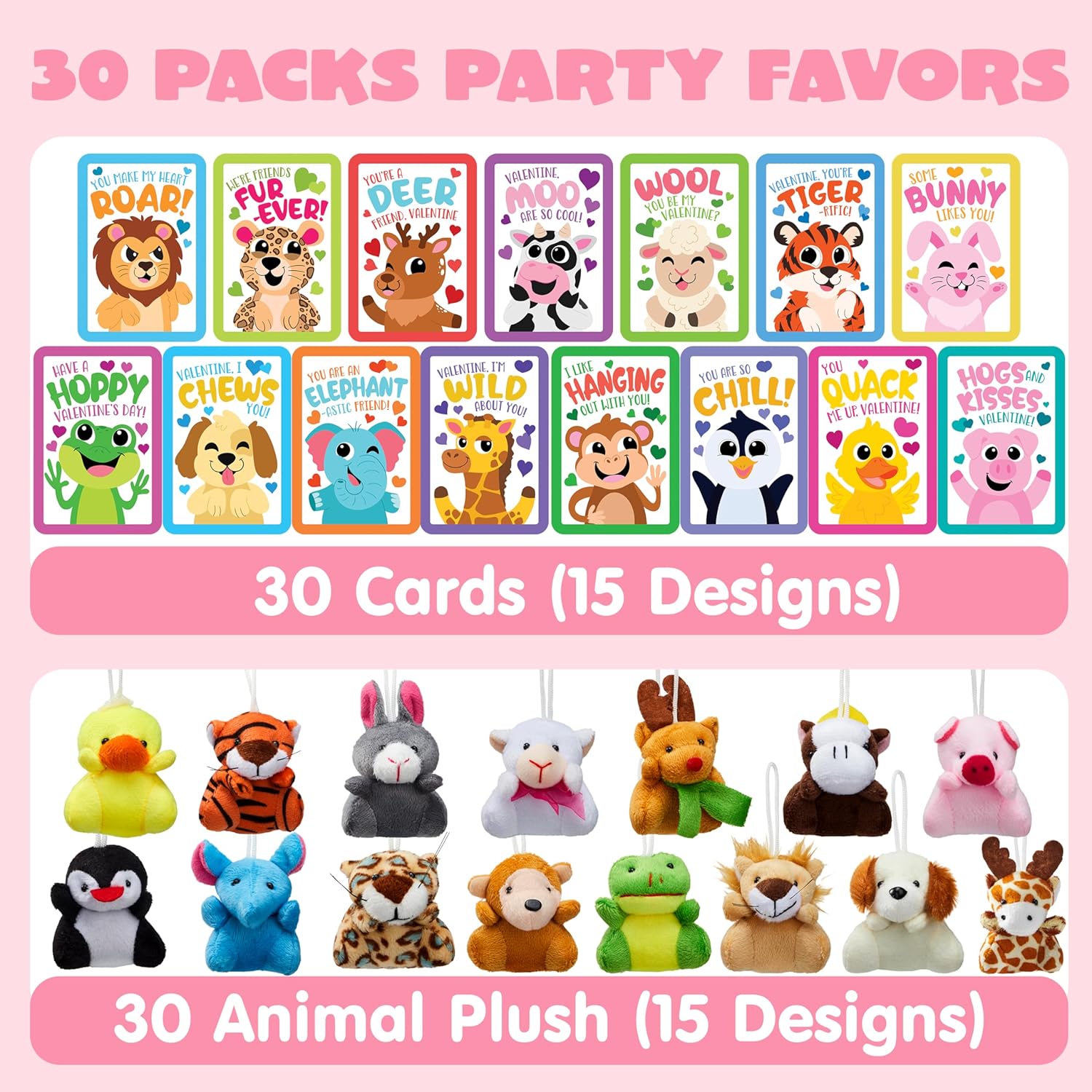 JOYIN 30 Packs Valentine's Day Gifts Cards with Plush Toy for Kids, Valentine's Plush Keychain Toy for Classroom Exchange Cards and Party Favor, Greeting Gifts, Game Prizes