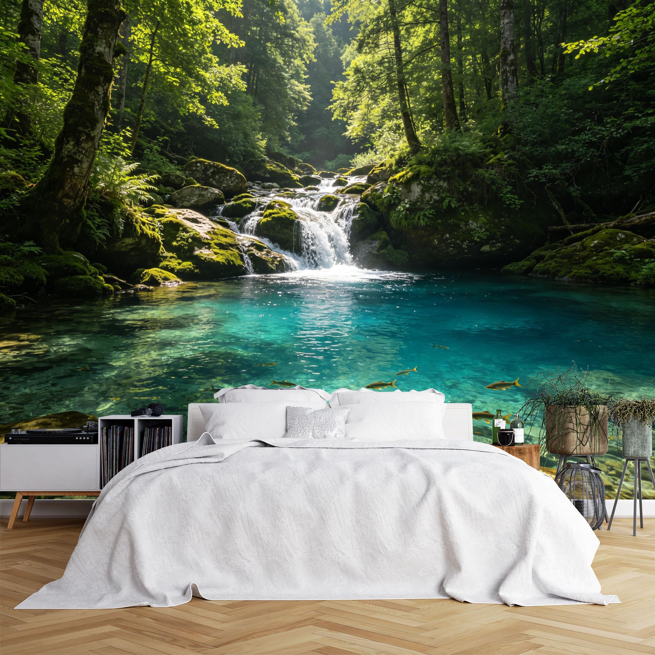 Lcythiazole Ch260615222 Custom Size Wall Murals Mountain Stream Waterfall Fish Large Photo Wallpaper Self-Adhesive Wall Fabric (No Pvc) Removable Wallpaper For Living Room Basement