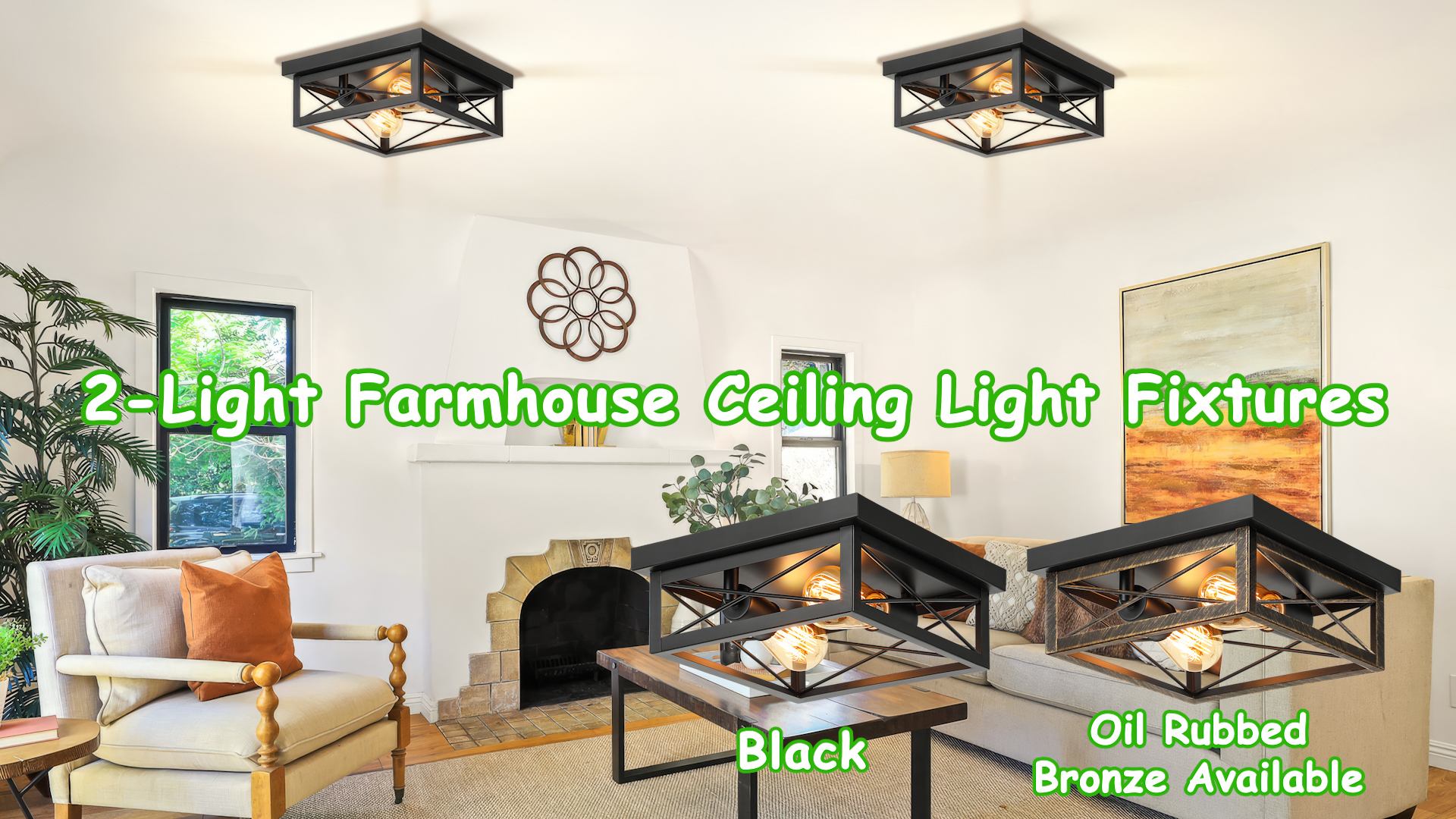 ayakanashu　0519 Kondras 2-Light Industrial Square Flush Mount Ceiling Light