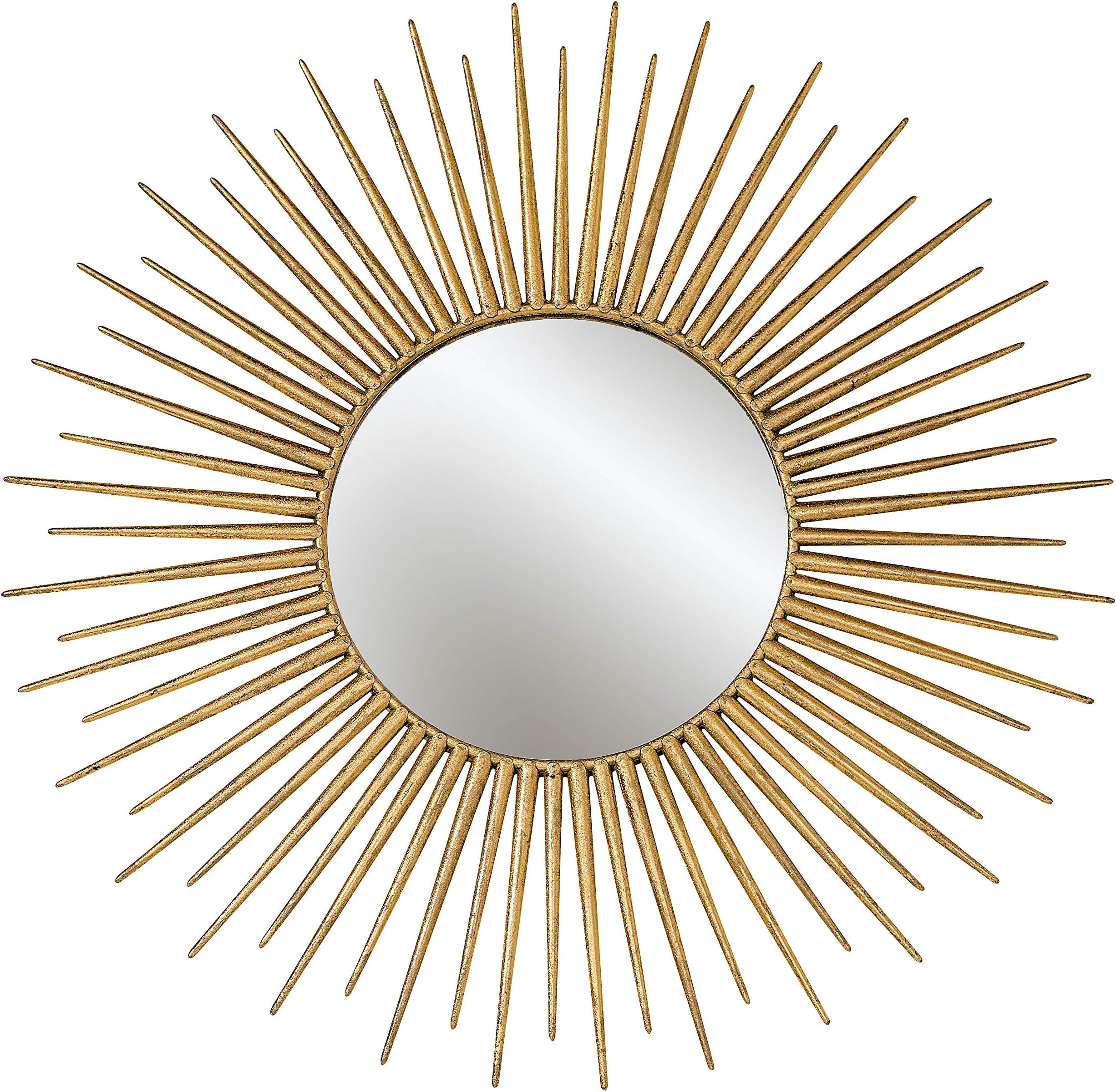 WHW Whole House WorldsLouis Burst Accent Mirror, Brilliant Reflective Glass, Circular Metal Frame, Inset Bevel, Golden Rose Gilt Finish, Radiant Beams, 29.75 Inches Diameter