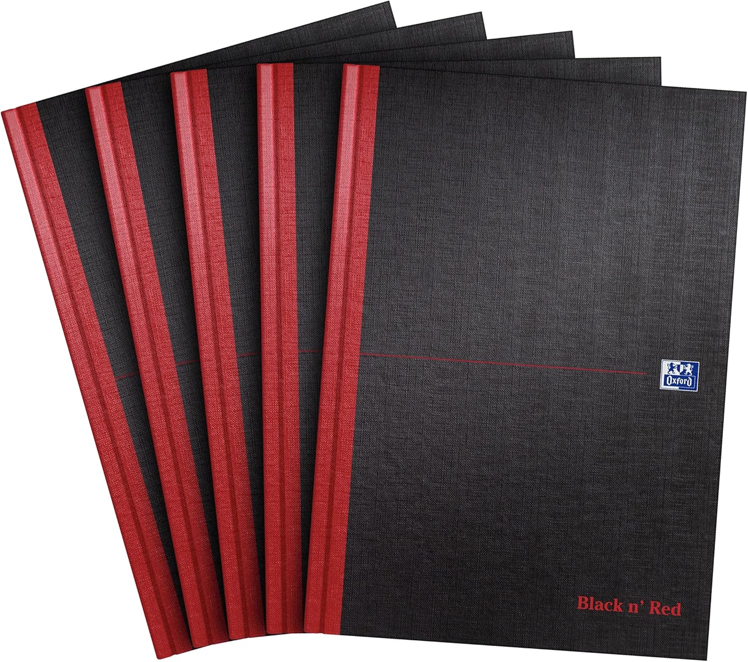 Oxford Black n' Red A4 Notebook, Hardback Casebound, 192 pages, Lined (Pack of 5)