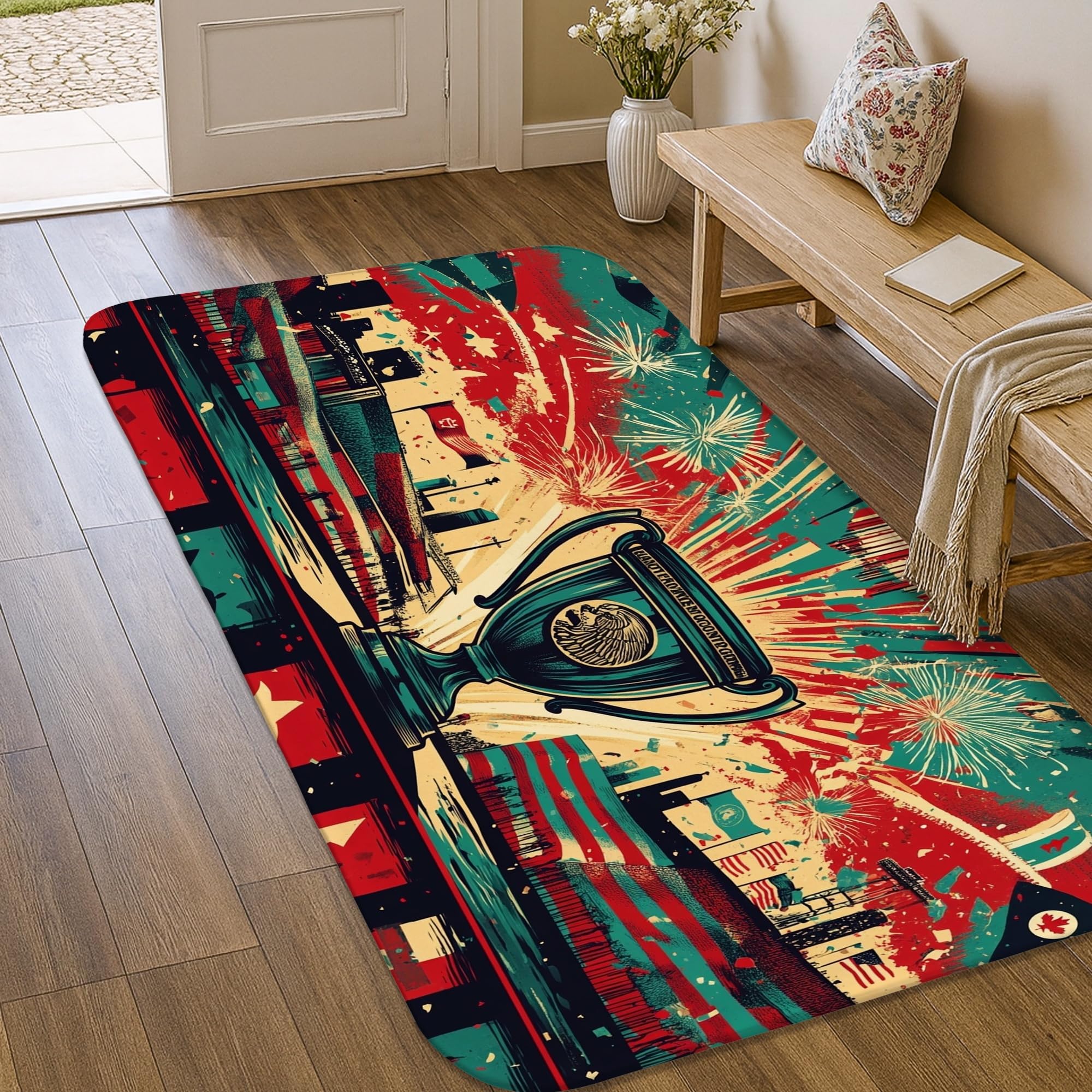 Tapis résistant aux taches rouge moderne antidérapant pour salle de bain