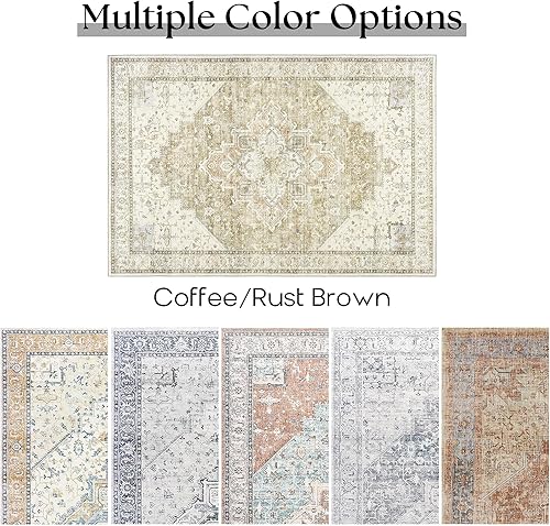 Vista 37 de Alfombra moderna de estilo bohemio para sala de estar, lavable, desgastada, con patrón de medallón de damasco, para sala de estar, hogar, oficina