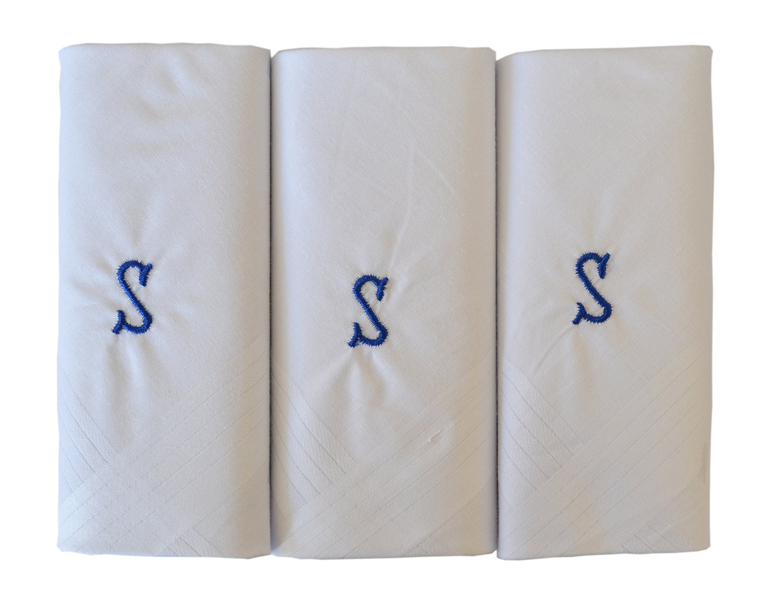 Mens/Gentlemens 3 Pack Plain White Handkerchiefs With 1 Letter Name Initials, S