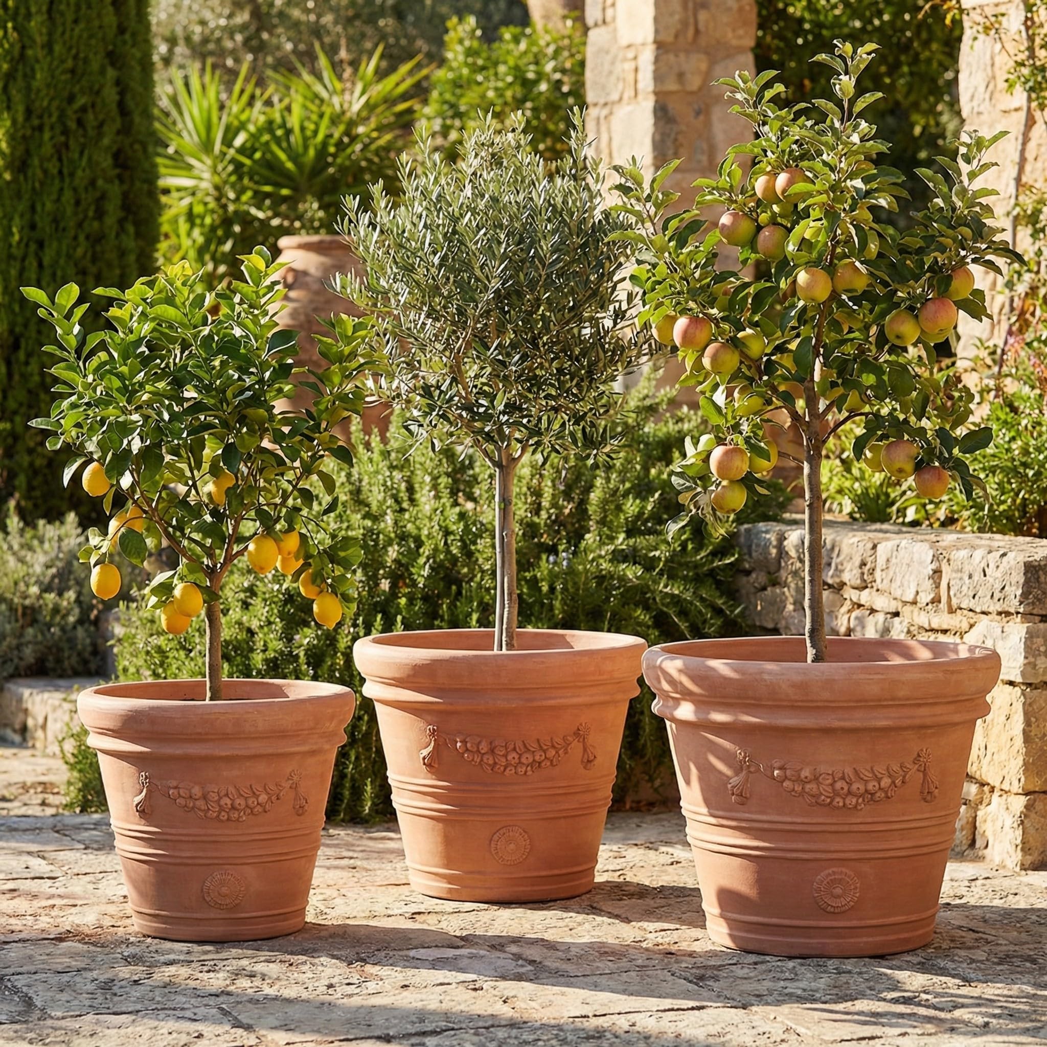 Teramico Pflanzgefäß Blumentopf Übertopf konisch rund Doppio Bordo LISCIO Echtes Terrakotta -Handarbeit- ABSOLUT FROSTFEST (Festonato 45cm)