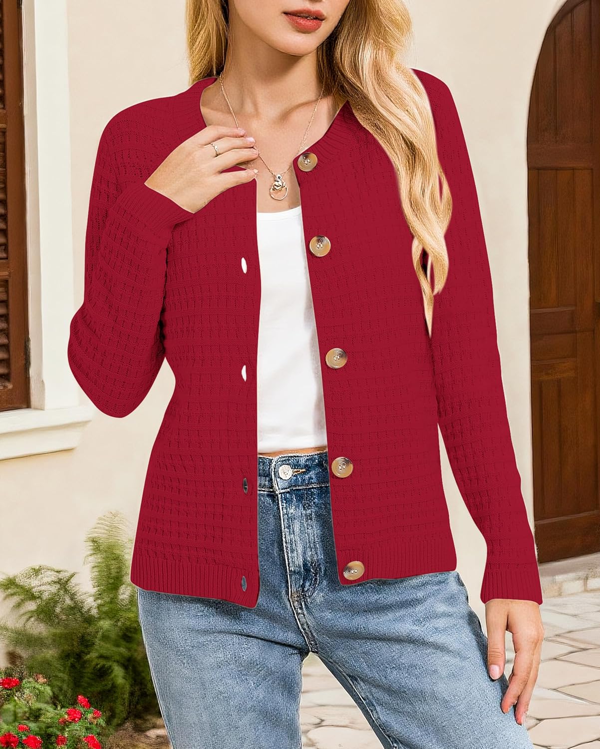 Urban CoCo Women's Cable Knit Cardigan Sweater Soft Long Sleeve Button Down Sweaters - Image 3