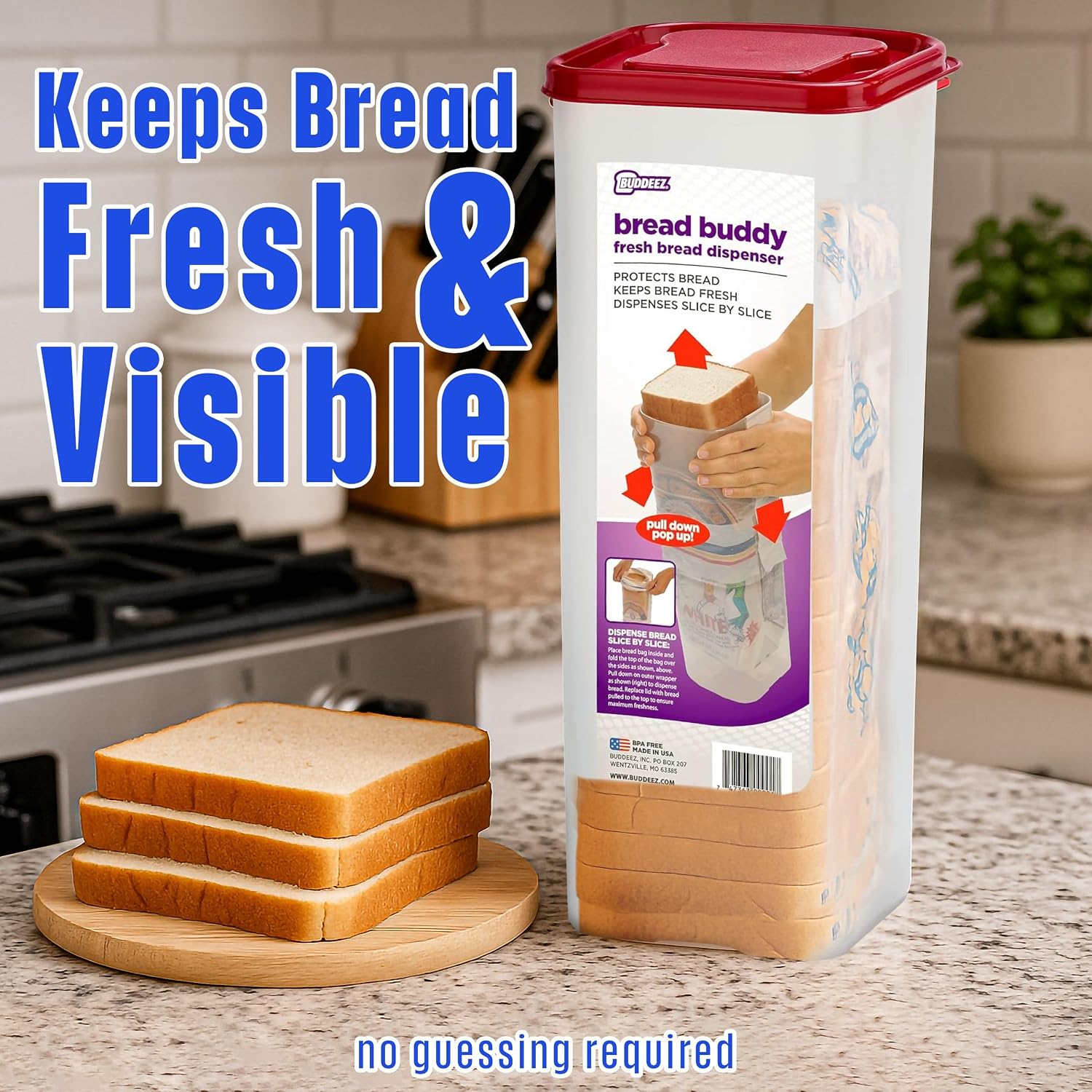Buddeez Bread Buddy Bread Box, Keeps 1 Sandwich Size Loaf Fresh