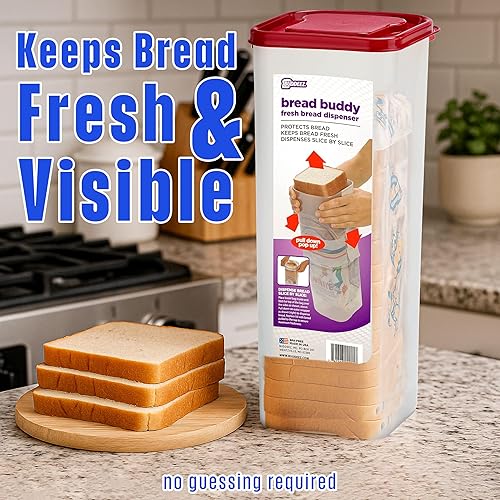 Miniatura 3 de Buddeez Bread Buddy Caja de Pan – Mantiene las Hogazas de Pan Frescas – Tapa Roja, Paquete de 1