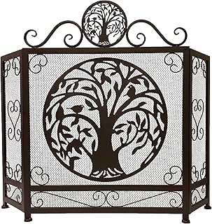 BestGiftEver 3-Panel Fireplace Screen Decorative with Tree of Life Accen...