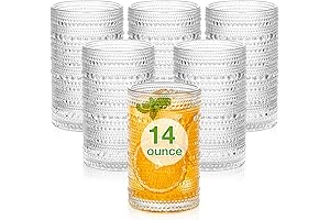 Mfacoy Clear Embossed Glass Cups, Set of 6 14oz Hobnail Drinking Glasses for Kitchen